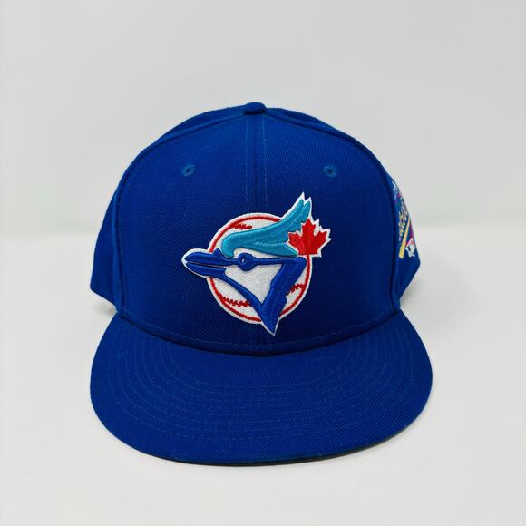 Vintage Toronto Bluejays Hat Cap Fitted Size 8 Blue 1993 World Series Side Patch - Picture 2 of 9